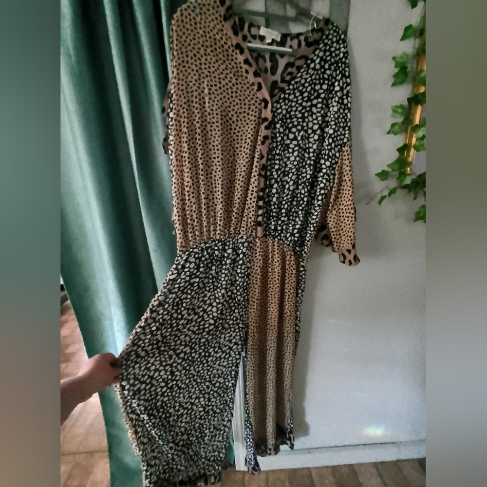 Umgee Leopard Print Jumpsuit - Black and Tan